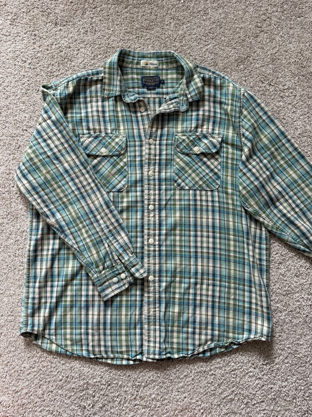 Surf Pendleton Plaid Flannel Button Down Shirt Men Green Blue Size XL